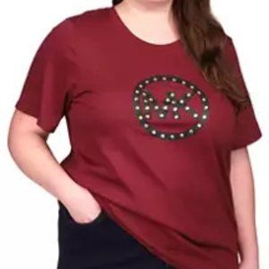 Michael Kors Plus Size Stud Circle Logo Graphic T-Shirt - Cranberry - Size 2X